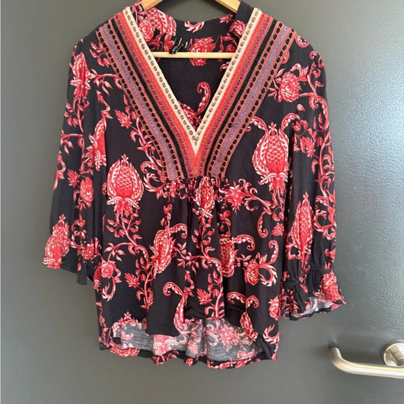 BLANK London (Anthropologie) M EUC V-Neck Blouse - Black and Red Floral- boho - Picture 8 of 14